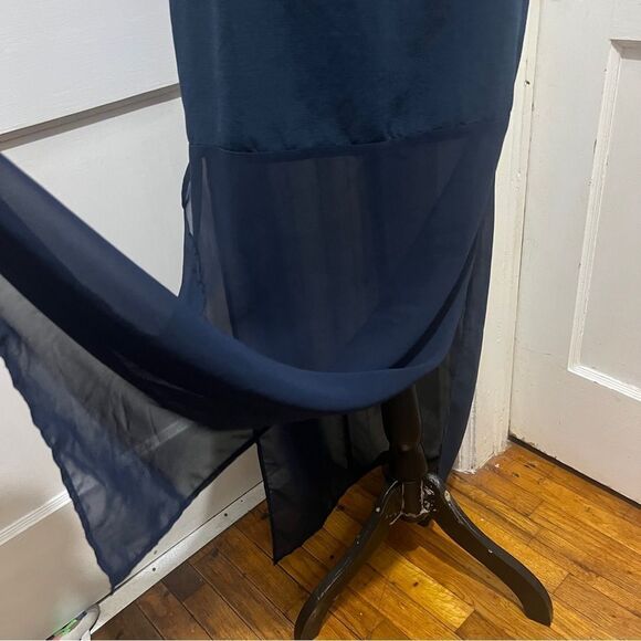 A. Calin Los Angeles navy maxi skirt with Sheer panels high slits women's small - Picture 2 of 11